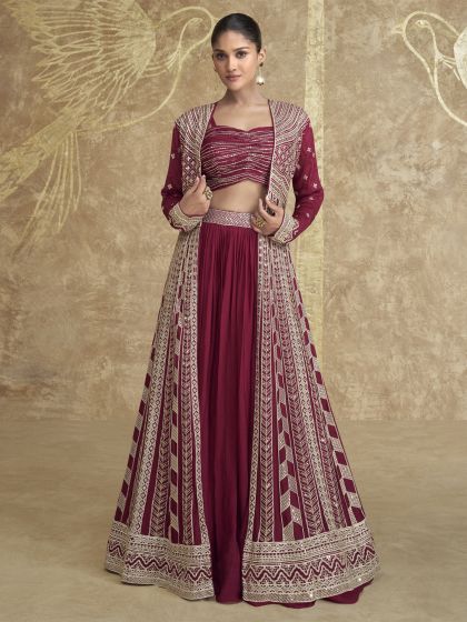 Red Sequins Enhanced Indowestern Style Lehenga Set