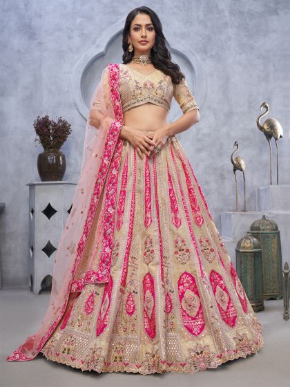 Beige And Pink Traditional Wear Lehenga Choli