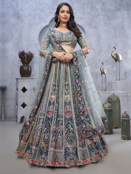 Blue Heavy Zari Enhanced Bridesmaid Lehenga Set