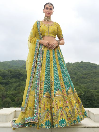 Green And Blue Traditional Silk Lehenga Choli Set