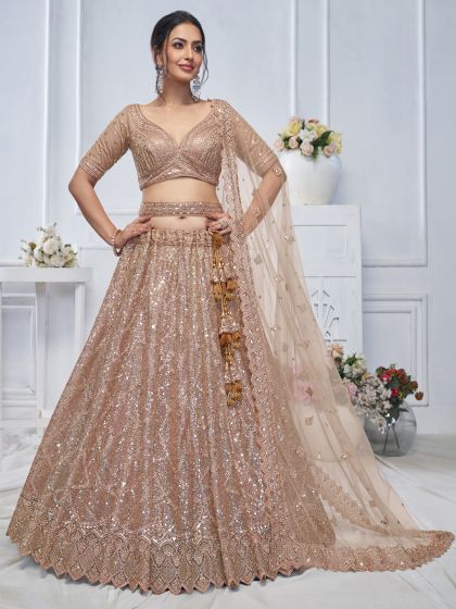 Brown Sequins Enhanced Party Wear Lehenga Set