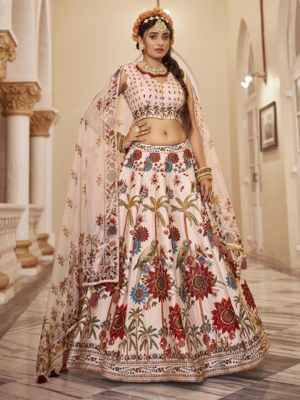 Light Peach Bridesmaid Lehenga Choli In Floral Print