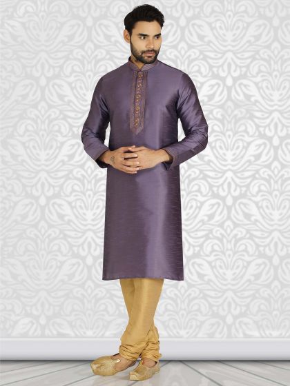 Purple Colour Silk Designer Kurta Pajama.