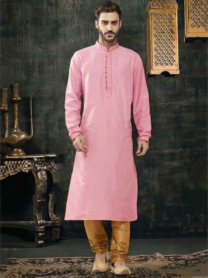 Pink Colour Cotton Kurta Pajama.