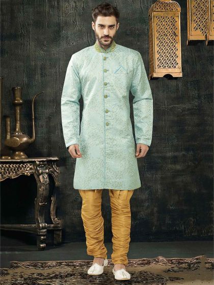 Blue Colour Jacquard Fabric Readymade Kurta Pajama.