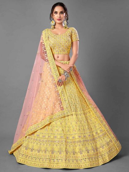 Yellow Colour Georgette Fabric Indian Designer Lehenga Choli.