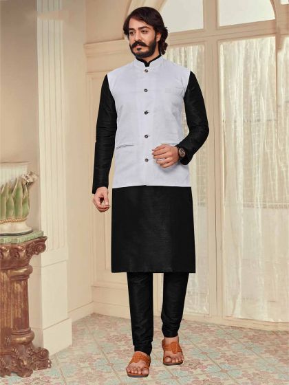 Grey,Black Colour Plain Kurta Pajama Jacket.