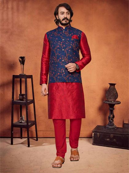 Red,Blue Colour Readymade Kurta Pajama Jacket.