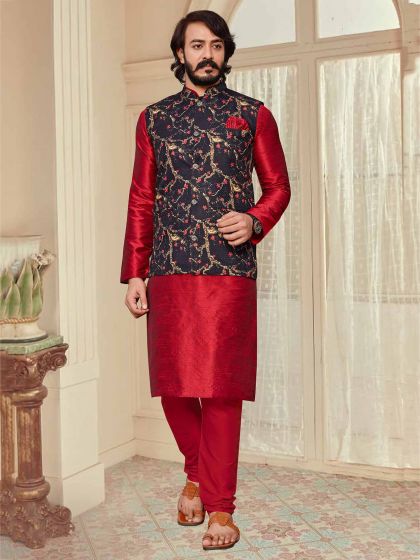 Red,Black Colour Party Wear Kurta Pajama.