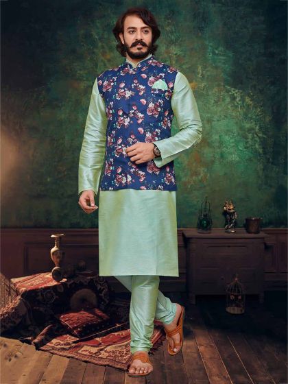 Green,Blue Colour Digital Print Kurta Pajama Jacket.