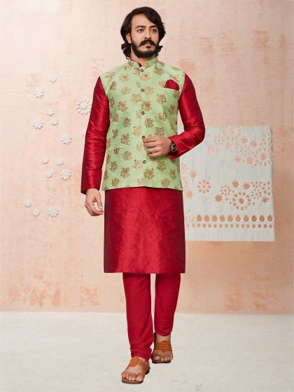 Red,Green Colour Designer Kurta Pajama in Art Silk Fabric.