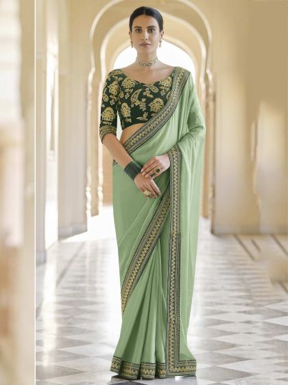 Green Colour Organza Fabric Designer Saree.