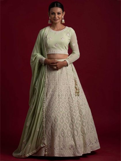 Pista Green Colour Georgette Fabric Women Lehenga Choli.