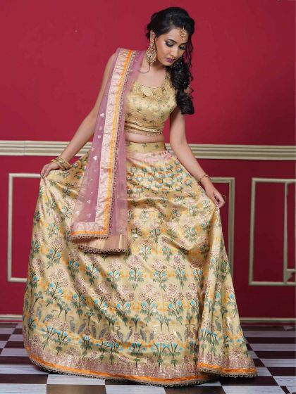 Yellow Colour Silk Fabric Designer Lehenga Choli.