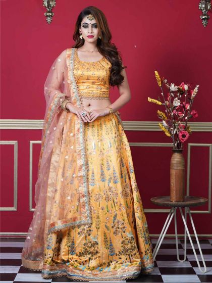 Mustard Yellow Colour Silk Lehenga Choli.