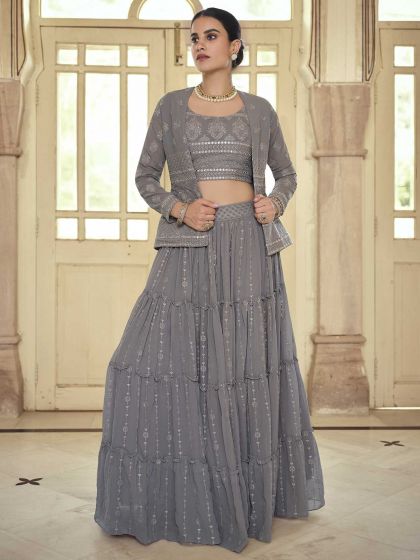 Grey Colour Georgette Fabric Lehenga Choli.