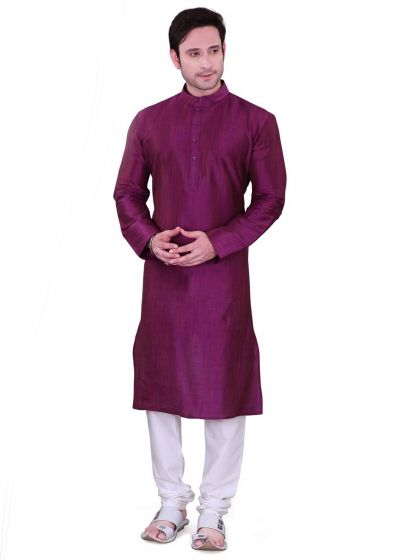 Golden Colour Plain Kurta Pajama in Dupion,Jute Fabric.