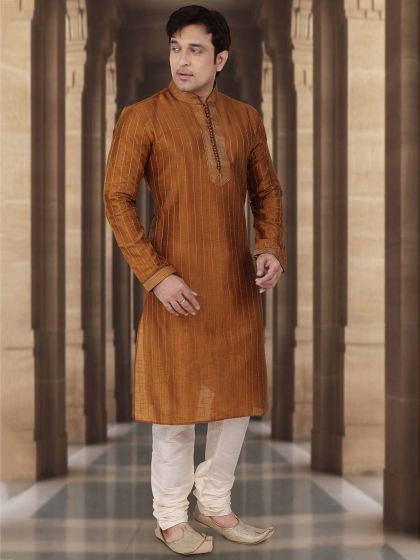 Dupion Fabric Mens Kurta Pajama Maroon Colour.