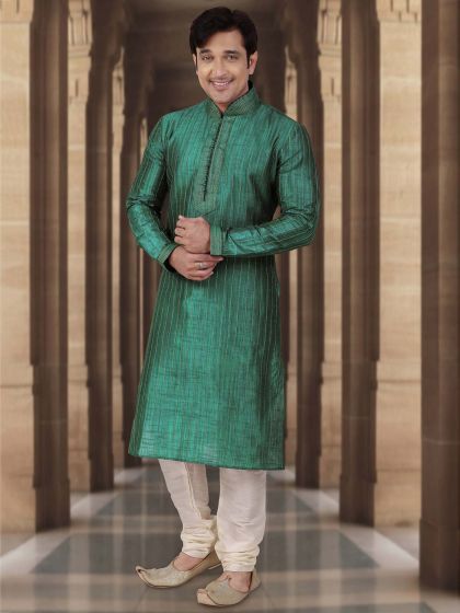 Beige Colour Mens Kurta Pajama in Dupion Fabric.