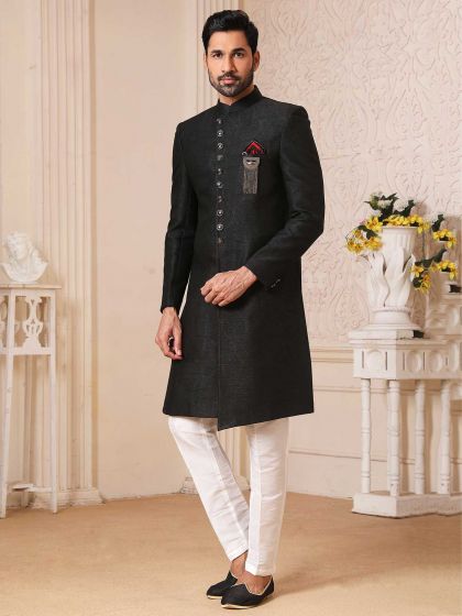 Black Colour Brocade Fabric Party Wear Indowestern.