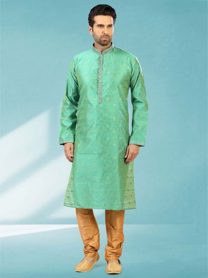 Green Colour Mens Readymade Kurta Pajama.