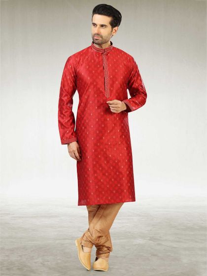 Designer Kurta Pajama Maroon Colour in Jacquard,Brocade Silk Fabric.