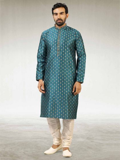 Teal Blue Colour Mens Kurta Pajama.