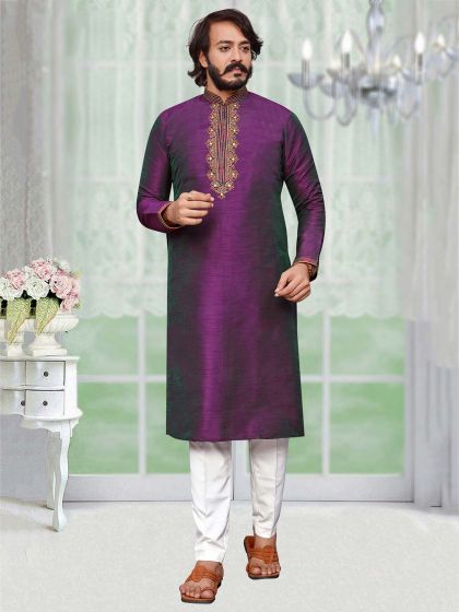 Purple Colour Art Silk Fabric Party Wear Kurta Pajama.