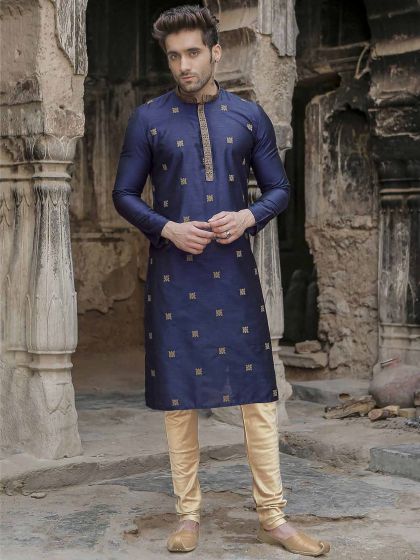 Blue Colour Cotton Fabric Designer Kurta Pajama.