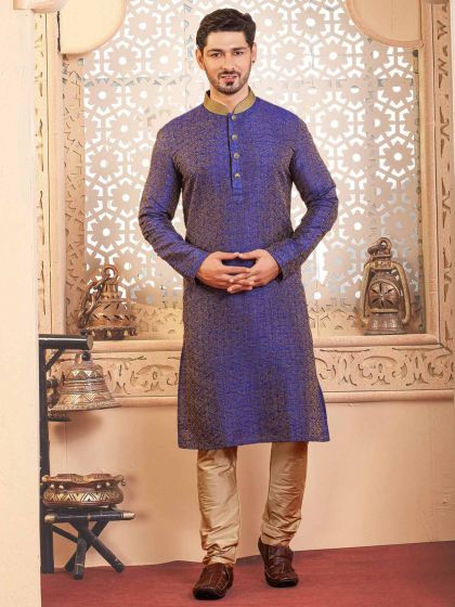 Beige Colour Jacquard Fabric Readymade Kurta Pajama.