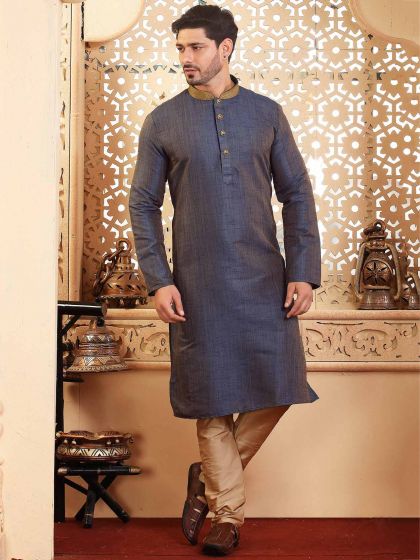 Blue Colour Jacquard Fabric Designer Kurta Pajama.