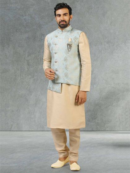 Sky,Blue,Cream Colour Mens Kurta Pajama Jacket.