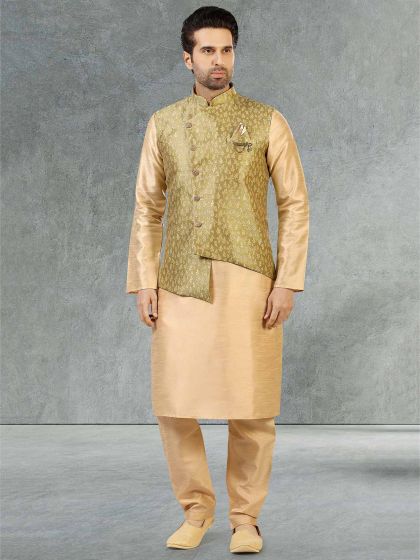 Green,Golden Colour Mens Designer Kurta Jacket.