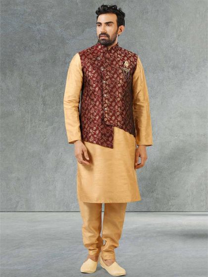 Maroon,Golden Colour Wedding Kurta Jacket.