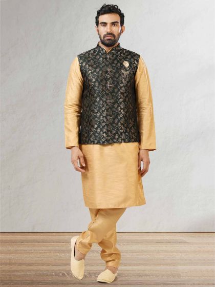 Green,Golden Colour Banarasi Silk Fabric Readymade Kurta Jacket.