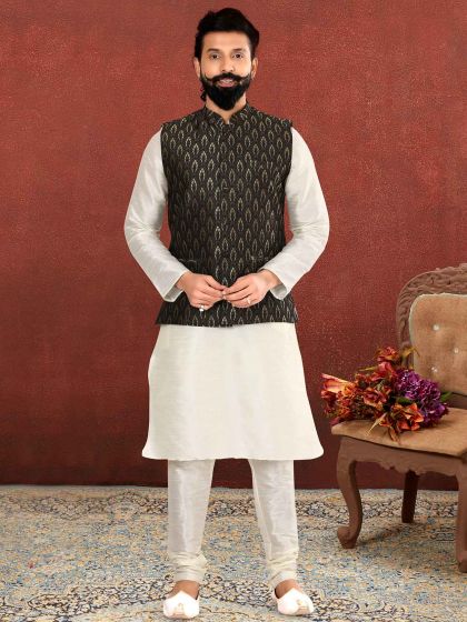 Green,Off White Colour Mens Kurta Pajama Jacket.