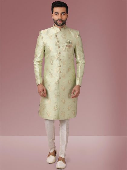 Simple and Elegant Pista Green Colour Designer Mens Indowestern.