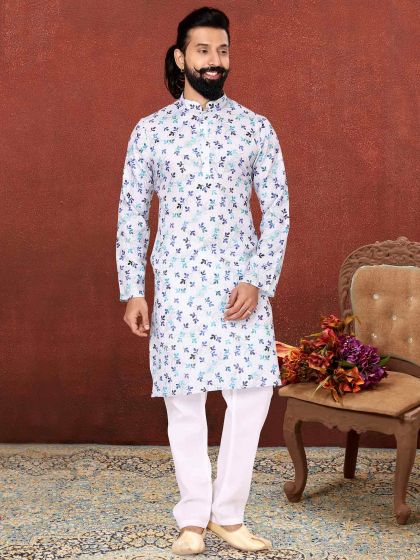 Off White Colour Cotton Fabric Mens Kurta Pajama.