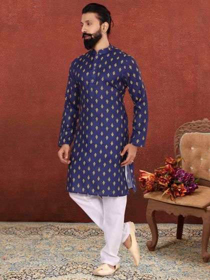 Blue Colour Printed Readymade Kurta Pajama.