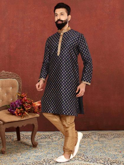 Blue Colour Dupion Silk Fabric Readymade Kurta Pajama.