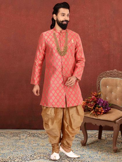 Pink Colour Wedding Indowestern in Jacquard,Silk Fabric.