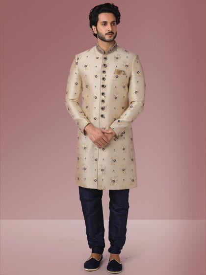 Designer Mens Indowestern Golden,Blue Colour.