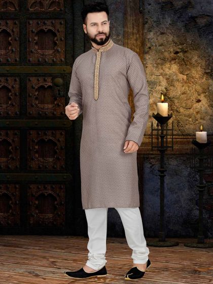 Beige Colour Cotton Fabric Digital Print Kurta Pajama.