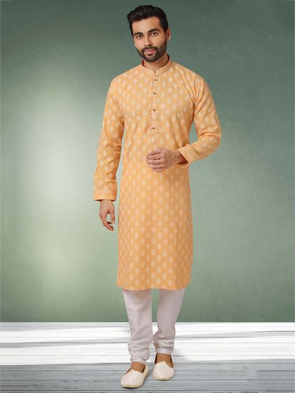 Light Orange Colour Cotton Kurta Pajama.