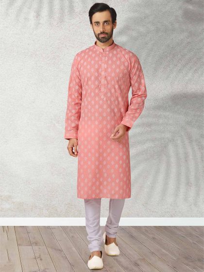 Designer Kurta Pajama Pink Colour in Cotton Fabric.