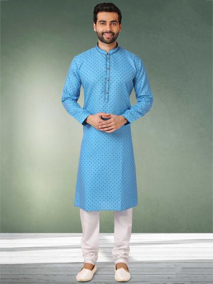 Blue Colour Mens Kurta Pajama in Cotton Fabric.