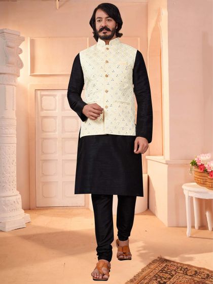 Black,Cream Colour Designer Kurta Jacket in Art Silk Fabric.