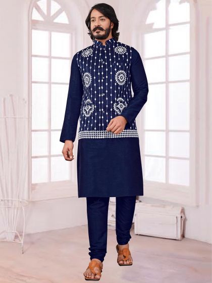 Blue Colour Art Silk Fabric Party Wear Kurta Jacket.