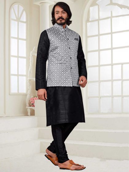 Black,Grey Colour Mens Kurta Jacket in Art Silk Fabric.