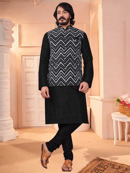 Black Colour Art Silk Fabric Party Wear Kurta Jacket.